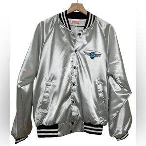 VTG 90s HARLEY DAVIDSON Satin Bomber Jacket Silver Made in USA Large